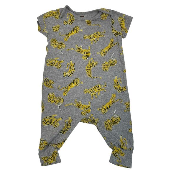 TEA Collection 6-9 Month Romper Outfit Lion Print Short Sleeve Gray Cotton - Picture 1 of 8